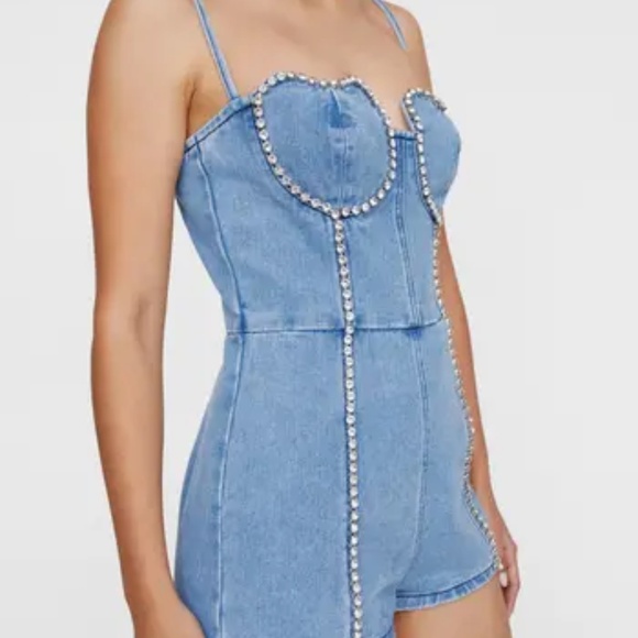 NWT Nasty Gal Heart Embellished Bustier Denim Romper - size 2 - Picture 4 of 8